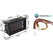 Elektronikport Dijital Voltmetre Ampermetre Dc 100V 10A  0.56 Inch  (Mavi + Kırmızı) Çift Renk LED Gösterge