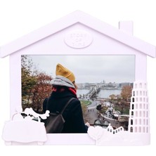 Nobbystar Dekoratif Yatay Ev Görünümlü Kırık Beyaz Renkli  13 x 18 cm Plastik Fotoğraf Çerçevesi