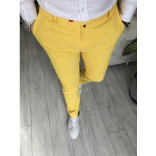 Terzi Adem Italyan Stil Slim Fit Erkek Kumaş Pantolon Sarı T5261