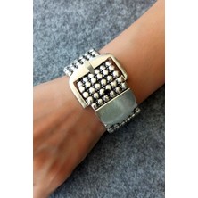 Fildişi Aksesuar Antik Gümüş Kaplama Kemer Tokası Şekilli El Yapımı Ayarlanabilir Bileklik