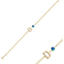 Engingold 14K Altın Nazar Boncuklu D Harfli Bileklik