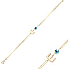 Engingold 14K Altın Nazar Boncuklu E Harfli Bileklik