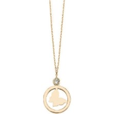 Engingold 14 Ayar Altın Taşlı Halkalı Kelebek Kolye