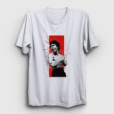 Presmono Unisex Beyaz Kiai Bruce Lee T-Shirt
