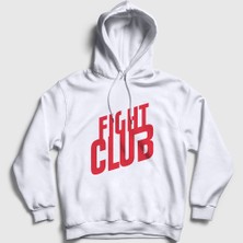 Presmono Unisex Beyaz Logo Film Dövüş Kulübü Fight Club Kapüşonlu Sweatshirt