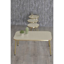 Gold Falez Mobilya Zigon Sehpa ve Orta Sehpa Kr Gold Metal Ayak Gold Krem Set