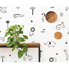 Sticker Sepetim Duvar Sticker Çocuk Odası - Tropik Orman ve Safari Hayvan Duvar Çıkartmaları