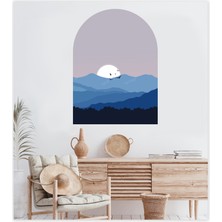 Sticker Sepetim Mavi Dağlar ve Gün Batımı Bohem Oval Duvar Sticker