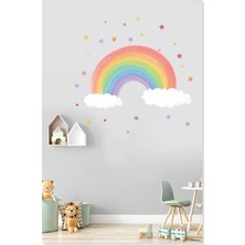 Sticker Sepetim Soft Gökkuşağı Bulutlar ve Renkli Yıldızlar Çocuk Odası Duvar Sticker