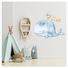 Sticker Sepetim Sevimli Balina Watercolor Çocuk Odası Dekoratif Duvar Sticker