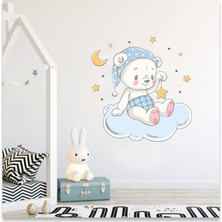 Sticker Sepetim Bulutta Oturan Yavru Ayıcık ve Yıldızlar Çocuk Odası Duvar Sticker