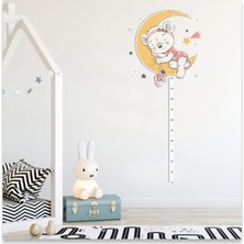 Sticker Sepetim Ayda Uyuyan Sevimli Ayıcık Çocuk Odası Boy ve Gelişim Ölçer Duvar Sticker