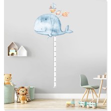 Sticker Sepetim Sevimli Balina Watercolor Çocuk Odası Boy Ölçer Duvar Sticker