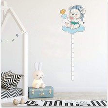 Sticker Sepetim Bulutta Oturan Yavru Ayıcık ve Sevimli Kuş Çocuk Odası Boy Ölçer Duvar Sticker