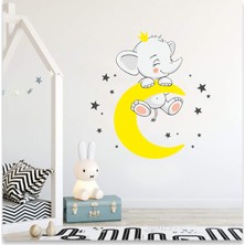 Sticker Sepetim Sarı Aydan Sallanan Sevimli Yavru Fil Yıldızlar Çocuk Odası Duvar Sticker