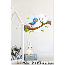 Sticker Sepetim Bulutlar Ağaç Dalı ve Şarkı Söyleyen Sevimli Kuş Çocuk Odası Dekoratif Duvar Sticker