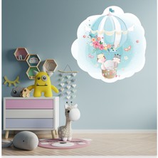 Sticker Sepetim Uçan Balonda Inek Zebra Fil Kelebekler ve Çiçekler Çocuk Odası Duvar Sticker