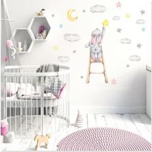 Sticker Sepetim Sevimli Tavşan Bulutlar ve Yıldızlar Çocuk Odası Rüya Duvar Sticker