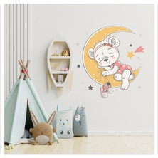 Sticker Sepetim Ayda Uyuyan Sevimli Yavru Aycıcık Çocuk Odası Dekoratif Duvar Sticker
