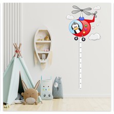 Sticker Sepetim Helikopter Pilotu Penguenve  Bulutlar Çocuk Odası Boy ve Gelişim Ölçer Duvar Sticker