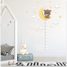 Sticker Sepetim Ayda Oturan Yavru Ayıcık  Bulutlar ve Yıldızlar Çocuk Odası Boy ve Gelişim Ölçer Duvar Sticker