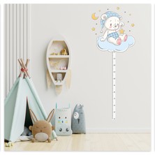 Sticker Sepetim Bulutta Oturan Sevimli Ayıcık Çocuk Odası Boy ve Gelişim Ölçer Duvar Sticker