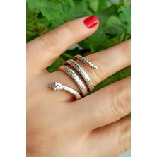 Fildişi Aksesuar Antik Gümüş Kaplama Uzun Sarmal Yılan Şekilli El Yapımı Ayarlanabilir Yüzük