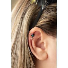 By Barun Yuvarlak Taşlı Renkli Gümüş Kıkırdak Küpe-Rose