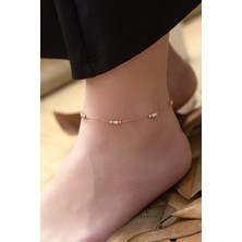 By Barun Beyaz Taşlı Gümüş Zincir Halhal-Rose 925 Ayar Kadın Aksesuarı Şık Tasarım