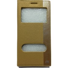 Smart Tech Samsung Galaxy C8 Pencereli Kapaklı Magnum Kılıf Gold