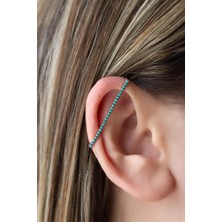 By Barun Mavi Firuzeli Dikdörtgen Çubuk Gümüş Kıkırdak Küpe-Rose