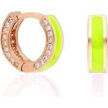 By Barun Beyaz Taşlı Yeşil Neon Mineli Yuvarlak Gümüş Küpe-Rose