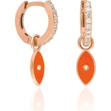 By Barun Beyaz Taşlı Turuncu Neon Badem Model Mineli Gümüş Küpe-Rose