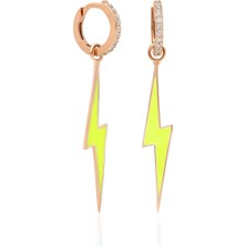 By Barun Beyaz Taşlı Yeşil Neon Şimşek Model Mineli Gümüş Küpe-Rose