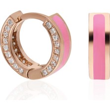 By Barun Beyaz Taşlı Pembe Neon Mineli Yuvarlak Gümüş Küpe