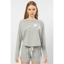 Vienetta Düşük Omuzlu Uzun Kol Şortlu Pijama Takım
