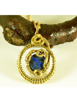 Mba Handmade Jewelry Lapis Lazuli Kristali El Yapımı Otantik Pirinç Kolye