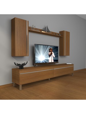 Decoraktiv Eko 5d Mdf Std Krom Ayaklı Tv Ünitesi Tv Sehpası Naturel Ceviz