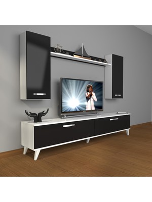 Decoraktiv Eko 5d Slm Std Retro Ayaklı Tv Ünitesi Tv Sehpası Beyaz Siyah