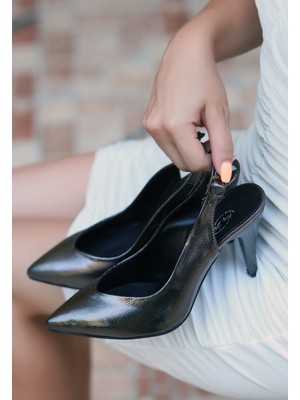 Erbilden Gomi Platin Cilt Topuklu Ayakkabı