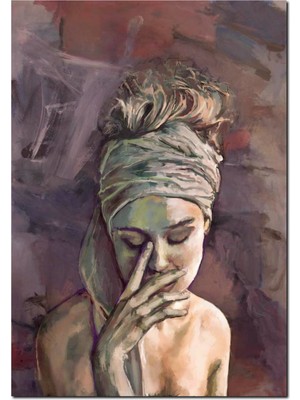 Cakatablo Ahşap Tablo Yağlı Boya Resmi Bandanalı Kadın Portresi Görseli