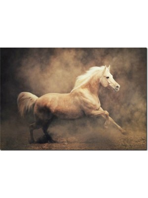 Cakatablo Ahşap Tablo Sarı Renk Koşan At Görseli