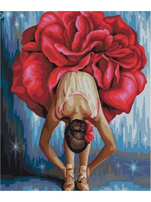 Hapy Hoby Kırmızı Çiçek ve Balerin Sayılarla Boyama Seti  40 x 50 cm
