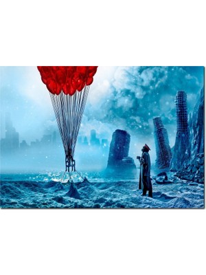 Cakatablo Ahşap Tablo Kıyamet Sonrası Romantik Kırmızı Balonlar