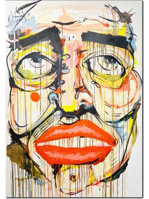 Cakatablo Ahşap Tablo Sulu Boya Çalışması Üzgün Insan Yüzü Portresi Görseli