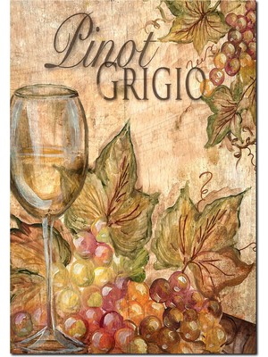 Cakatablo Ahşap Tablo Beyaz Şarap ve Kadeh Görseli