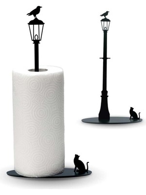 Svava Kağıt Havluluk Kedi ve Karga, Metal Mutfak Kağıt Standı (Siyah)