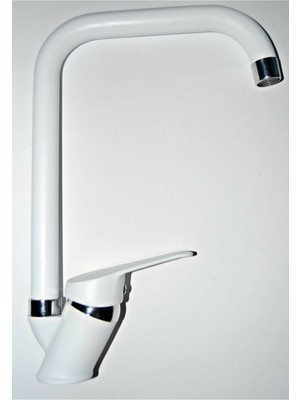 Armilla Armatür Sıcak Soğuk Çift Su Girişli Beyaz Krom Köşe Borulu Mutfak Eviye Musluğu Bataryası Çeşmesi