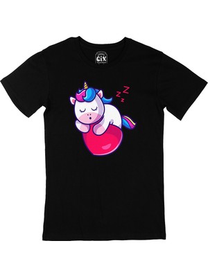 Cix Uykucu Unicorn Siyah Tişört