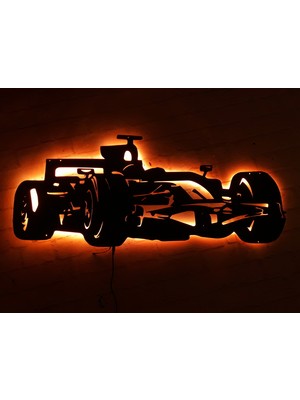 MF Tasarım Rgb Kumandalı Formula 1 F1 Araba LED Işıklı Ahşap Mdf Dekoratif Tablo 50X25